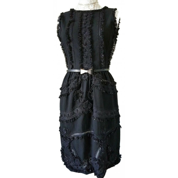 *$5,000 OSCAR DE LA RENTA ADOREABLE EXCLUS. BLACK LACE CROCHET SILK RUNWAY DRESS - Picture 1 of 10